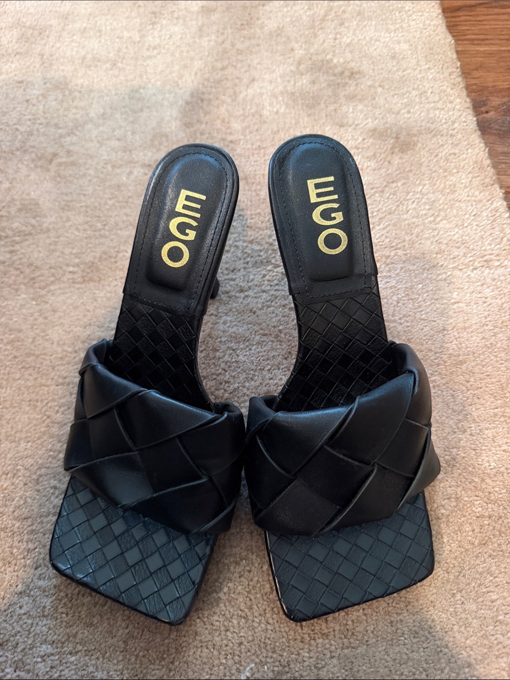 EGO Black Braided Square-Toe Slide Mules